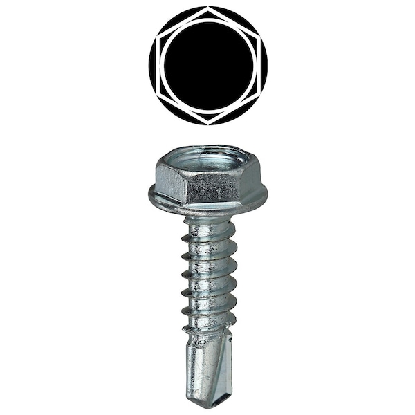 Self-Drilling Screw, #10-16 x 1 in, Zinc Plated Steel Flange Hex Head External Hex Drive, 400 PK